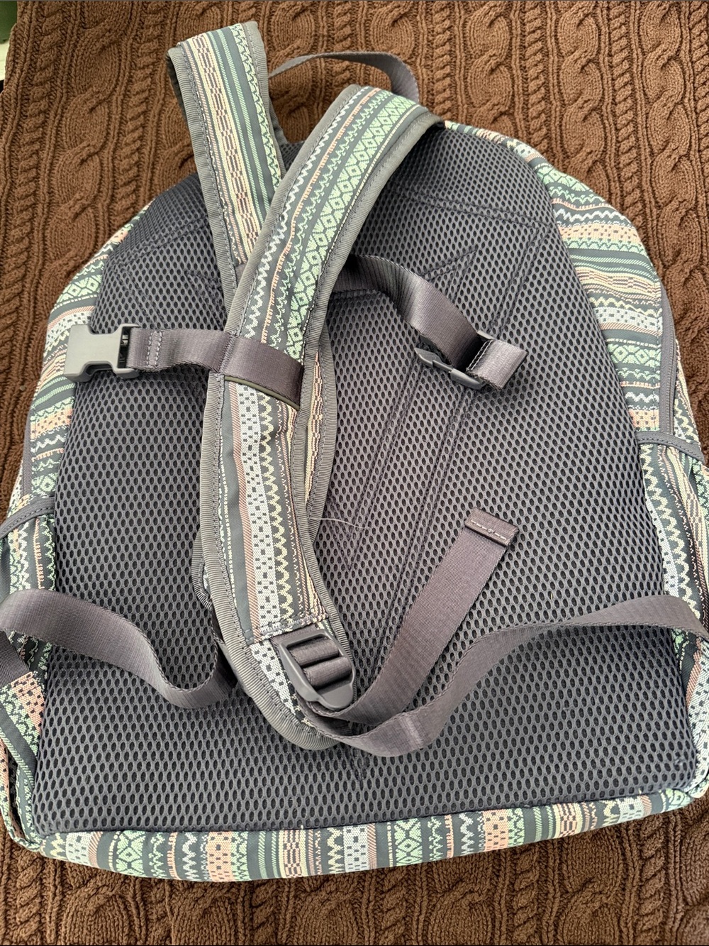 Striped Aztec Pattern Backpack in Mint, Navy & Blush - Picture 2 of 3